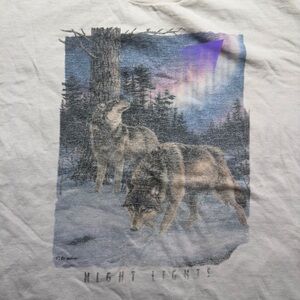 Vintage Wolf 🐺 Graphic T-Shirt Men's M White Wildlife Nature 90s
